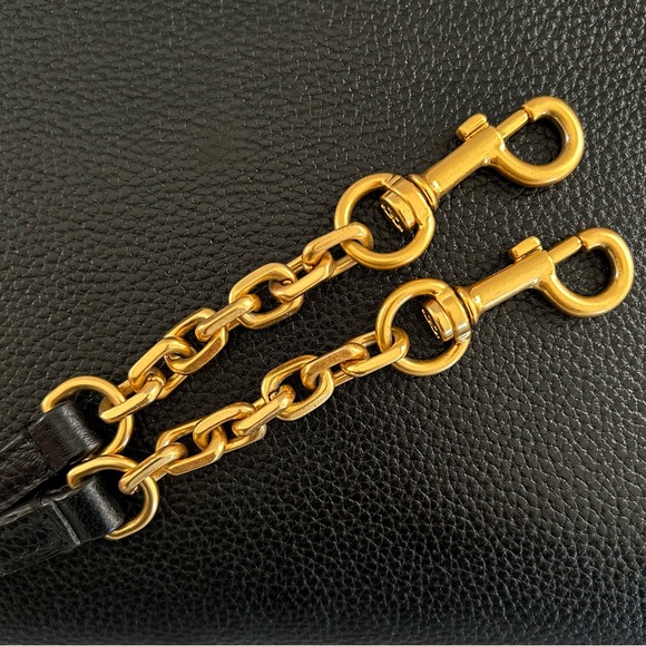 TORY BURCH Carson Pebbled Leather Zip Top Convertible Crossbody Clutch Bag Black - Picture 6 of 12